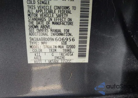 2009 Nissan Armada Se z USA, uszkodzony, nr VIN 5N1BA08D09N606956